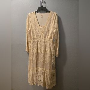 NWT Reba Off White Lace Peasant Coastal Cowgirl Midi Dress